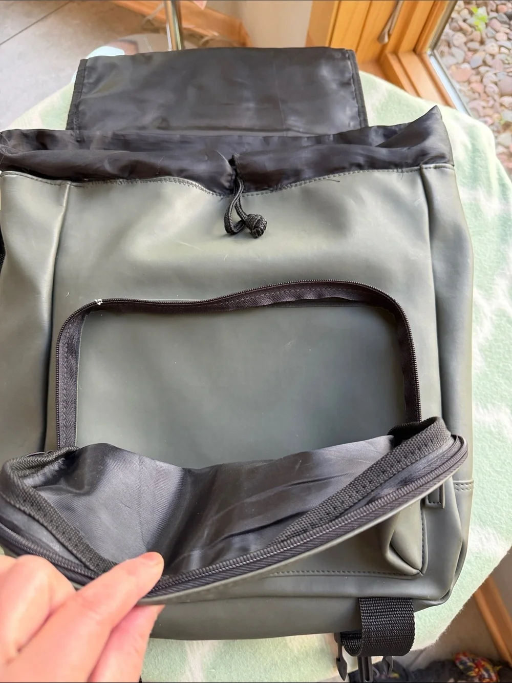 HUGO Boss Dark Olive Green and Black Men's Flap Buckle Backpack